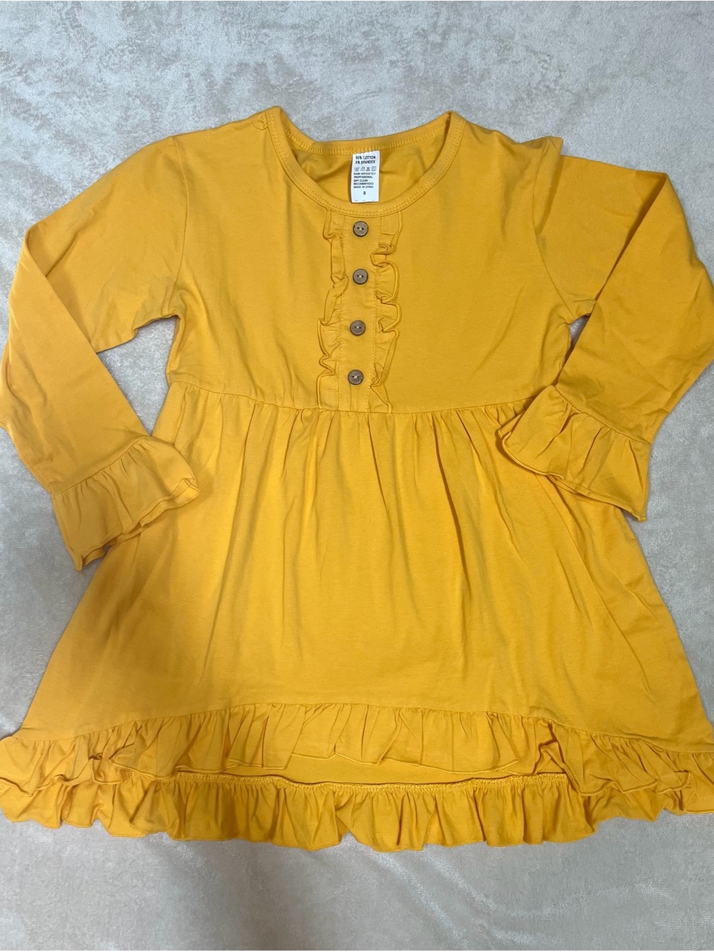 Girls' Mustard Yellow Ruffle Long-Sleeve Dress